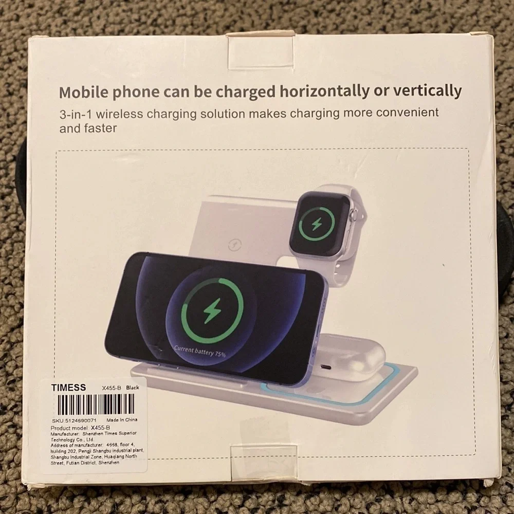 NWT 3-in-1 Wireless Charger (Foldable) for Phone, AirPods and iWatch